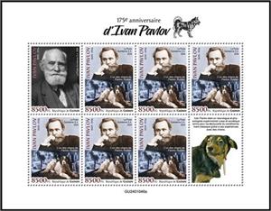 Mini Sheet, 175th Anniversary of the Birth of Ivan Pavlov, Guinea,  , Anniversaries and Jubilees, Physicians