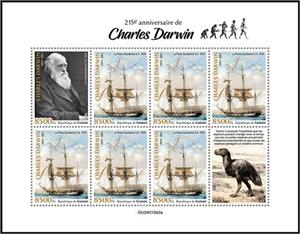 Mini Sheet, 215th Anniversary of the Birth of Charles Darwin, Guinea,  , Anniversaries and Jubilees, Explorers