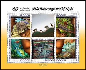 Mini Sheet, 60th Anniversary of the Creation of the IUCN Red List, Guinea,  , Anniversaries and Jubilees