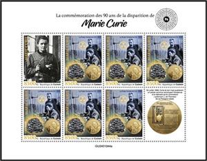 Mini Sheet, 90th Anniversary of the Death of Marie Curie, Guinea,  , Anniversaries and Jubilees, Physicists