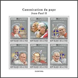 Mini Sheet, Canonization of Pope John Paul II, Guinea,  , Famous People, Popes