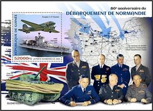 Souvenir Sheet, Douglas C-47 Skytrain and HMS Warspite (03), Guinea,  , Anniversaries and Jubilees, Second World War