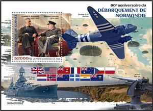 Souvenir Sheet, Franklin D. Roosevelt and Winston Churchill, Guinea,  , Anniversaries and Jubilees, Second World War