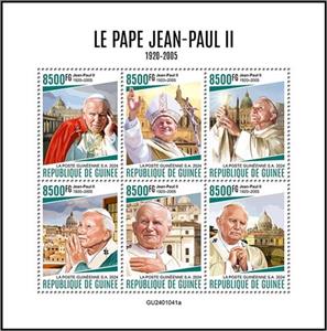 Mini Sheet, Pope John Paul II (1920–2005), Guinea,  , Famous People, Popes