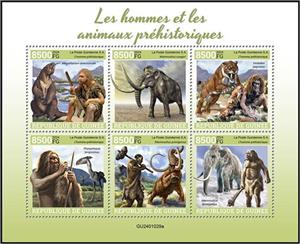 Mini Sheet, Prehistoric Humans and Animals, Guinea,  , Prehistoric Animals, Prehistory