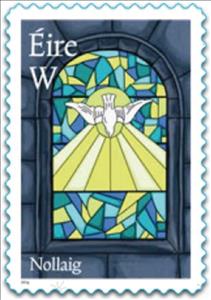 Stamp, Angel in Stained Glass Window, Ireland,  , Angels, Christmas, Windows