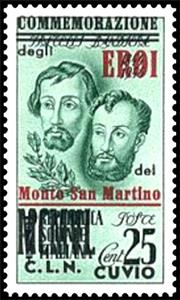 Stamp, Portrait of Brothers Arrilio and Emilio Bandiera - Ovpt., Italy,  , Commemoration, Famous People, Freedom Fighters, Men