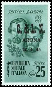 Stamp, Portrait of Brothers Attilio and Emilio Bandiera - Ovpt., Italy,  , Commemoration, Famous People, Freedom Fighters, Men