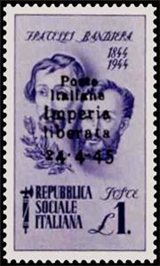 Stamp, Portrait of Brothers Attilio and Emilio Bandiera - Ovpt., Italy,  , Commemoration, Famous People, Freedom Fighters, Men