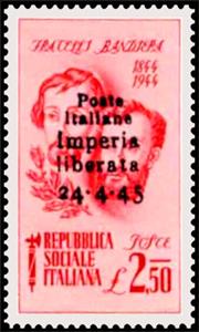 Stamp, Portrait of Brothers Attilio and Emilio Bandiera - Ovpt., Italy,  , Commemoration, Famous People, Freedom Fighters, Men