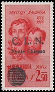 Stamp, Portrait of Brothers Attilio and Emilio Bandiera - Ovpt., Italy,  , Commemoration, Famous People, Freedom Fighters, Men