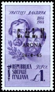 Stamp, Portrait of Brothers Attiliol and Emilio Barndiera - Ovpt,, Italy,  , Commemoration, Famous People, Freedom Fighters, Men