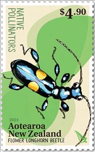 Stamp, Flower Longhorn Beetle (Zorion guttigerum), New Zealand,  , Animals (Fauna), Beetles, Insects