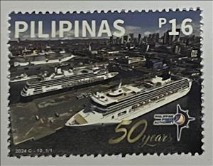 Stamp, Philippine Ports Authority 50th Anniversary, Philippines,  , Anniversaries and Jubilees, Cruise Ships, Ports, Ships