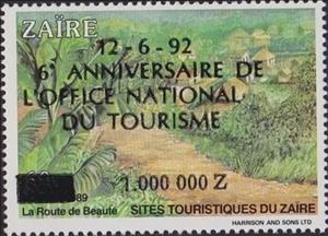 Stamp, Surcharges (1992), Zaire,  , Landscapes