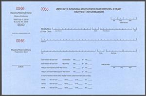 Stamp with Attached Label, Migratory/Waterfowl Stamp, Arizona (AZ),  , Hunting