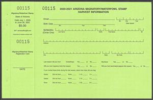 Stamp with Attached Label, Migratory/Waterfowl Stamp, Arizona (AZ),  , Hunting