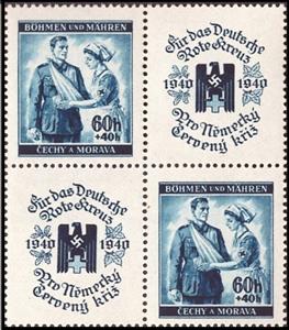 Stamp with Attached Label, Red Cross Nurse with Wounded, Bohemia and Moravia,  , Healthcare, Red Cross and Red Crescent