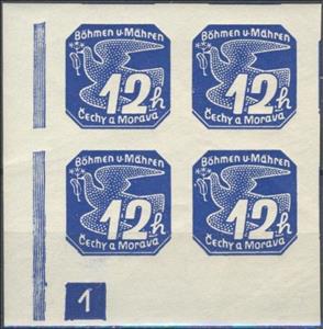 Stamp with Collectible Margin, Stylized dove, Bohemia and Moravia,  , Animals (Fauna), Birds, Peace Doves, Pigeons, Stylized Animals