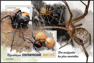 Souvenir Sheet, Latrodectus hasselti, Central African Republic,  , Insects, Spiders