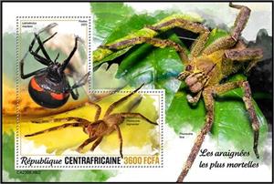 Souvenir Sheet, Latrodectus mactans and Phoneutria nigriventer, Central African Republic,  , Insects, Spiders