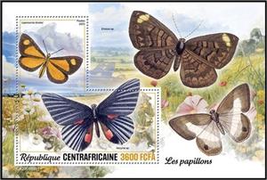Souvenir Sheet, Lepricornis bicolor and Necyria sp., Central African Republic,  , Animals (Fauna), Butterflies and Moths, Insects