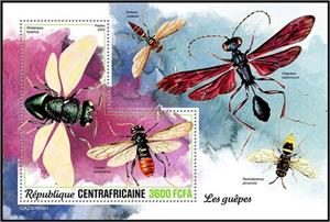 Souvenir Sheet, Perilampus hyalinus and Cimbex americanus, Central African Republic,  , Insects