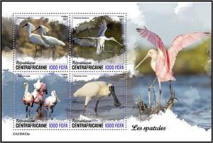 Mini Sheet, Spoonbills, Central African Republic,  , Animals (Fauna), Birds