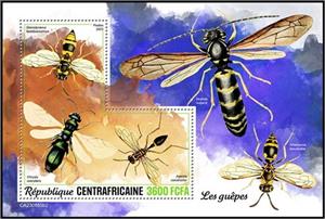 Souvenir Sheet, Stenodynerus fastidiosissimus and Chrysis coerulans, Central African Republic,  , Insects