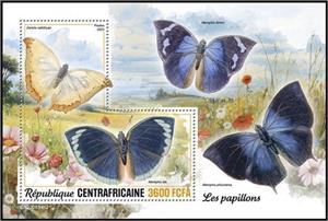 Souvenir Sheet, Zaretis callidryas and Memphis dia, Central African Republic,  , Animals (Fauna), Butterflies and Moths, Insects