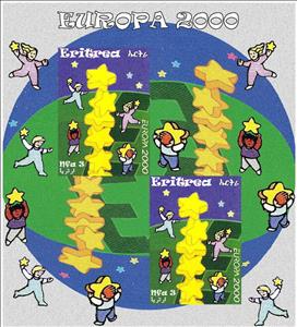 Mini Sheet, Europa 2000, Eritrea,  , Children, Children's Play, Drawings, Stars