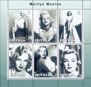 Mini Sheet, Marilyn Monroe, Eritrea,  , Actors, Entertainers, Famous People, Marilyn Monroe
