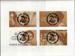 Mini Sheet, Queen Elizabeth 85th Birthday with Girl Guides Ovpt Black, Eritrea,  , Famous People, Queens, Royalty, Scouting, Special Occasions