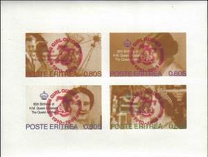 Mini Sheet, Queen Elizabeth 85th Birthday with Girl Guides Ovpt Red, Eritrea,  , Famous People, Queens, Royalty, Scouting, Special Occasions