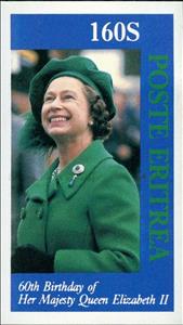 Souvenir Sheet, Queen Elizabeth II 60th Birthday, Eritrea,  , Famous People, Queens, Royalty, Special Occasions