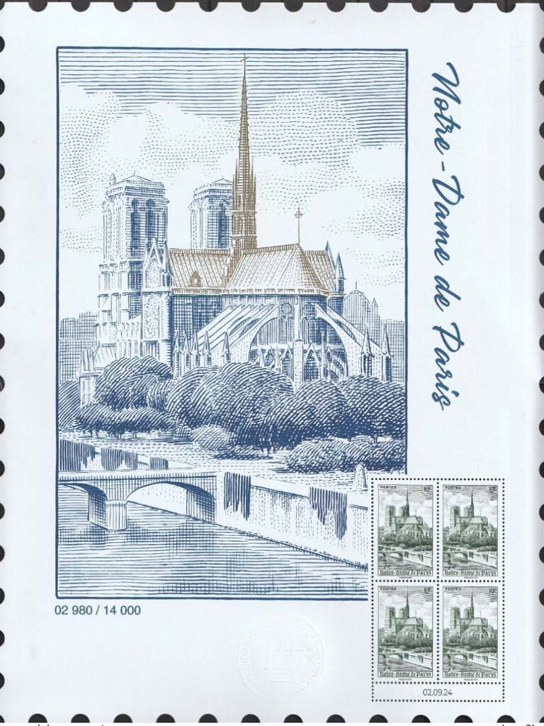Design of 1947 Notre Dame Cathedral Stamp