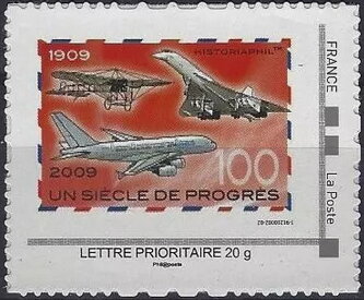 Stamp, 100 years of Progress 1909-2009, France,  , Aircraft, Anniversaries and Jubilees, Aviation
