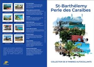 Mini Sheet, Saint Barthelemy . Caribbean Pearl, France,  , Airports, Churches - Cathedrals - Basilicas - Chapels, Coastal Areas, Islands, Ports, Statues, Townscapes / City Views