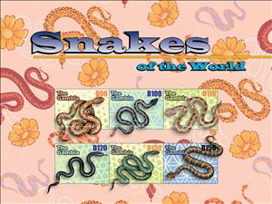 Mini Sheet, Snakes of the World, Gambia,  , Animals (Fauna), Reptiles, Snakes
