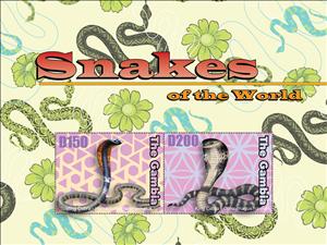 Souvenir Sheet, Snakes of the World, Gambia,  , Animals (Fauna), Reptiles, Snakes