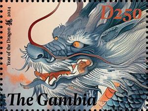 Stamp, Year of the Dragon, Gambia,  , Animals (Fauna), Chinese New Year, Chinese Zodiac, Dragons