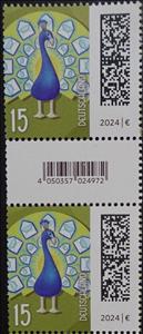 Gutter Pairs, Blue Peacock (Pavo Cristatus), Germany, Federal Republic,  , Birds, Letters (Mail), Peacocks