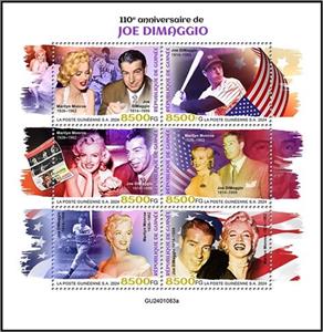 Mini Sheet, 110th Anniversary of the Birth of Joe DiMaggio, Guinea,  , Anniversaries and Jubilees, Baseball