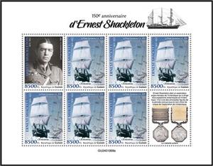 Mini Sheet, 150th Anniversary of the Birth of Ernest Shackleton, Guinea,  , Anniversaries and Jubilees, Explorers
