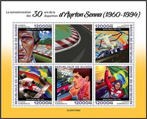 Mini Sheet, 30th Anniversary of the Death of Ayrton Senna, Guinea,  , Anniversaries and Jubilees, Racing Drivers