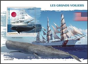 Souvenir Sheet, Kaiwo Maru, Guinea,  , Sailing Ships, Whales