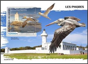 Souvenir Sheet, Stompneus Point Lighthouse - St Helena Bay (South Africa), Guinea,  , Birds, Lighthouses