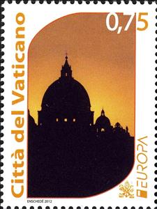 Stamp, Silhouette of the dome of St. Peter, Vatican City,  , C.E.P.T., Europe