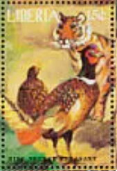 Stamp, Partridges and Tiger, Liberia,  , Animals (Fauna), Mammals