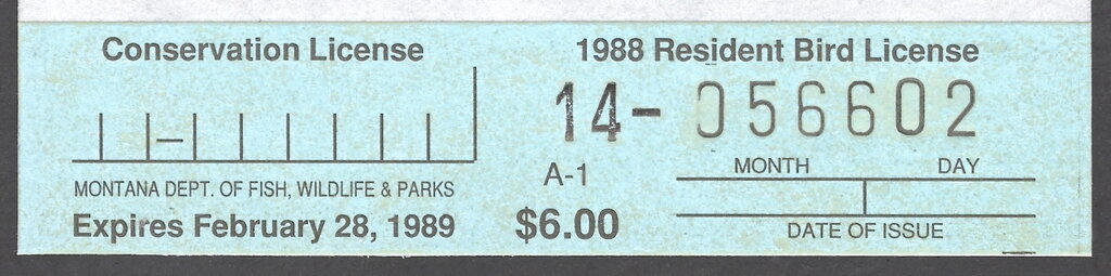 Stamp, Resident Bird License, Montana (MT),  , Hunting